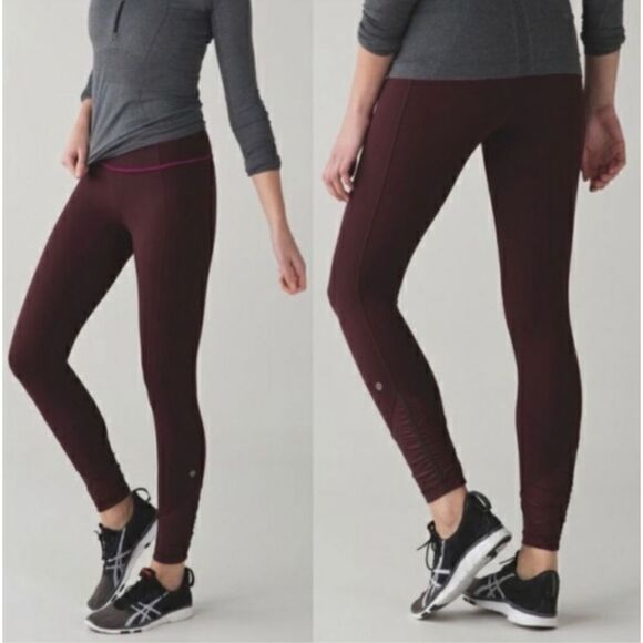 Lululemon Pace Oueen
Tight-Bordeaux Drama Workout Athletic 
Leggings Maroon 6 - Picture 1 of 9